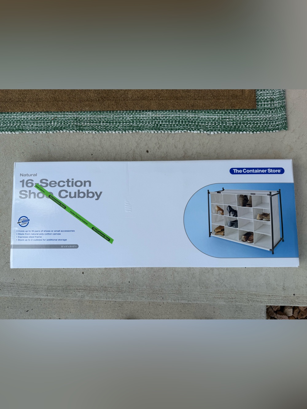 The Container Store Natural 16-Section Shoe Cubby Organizer New in Box